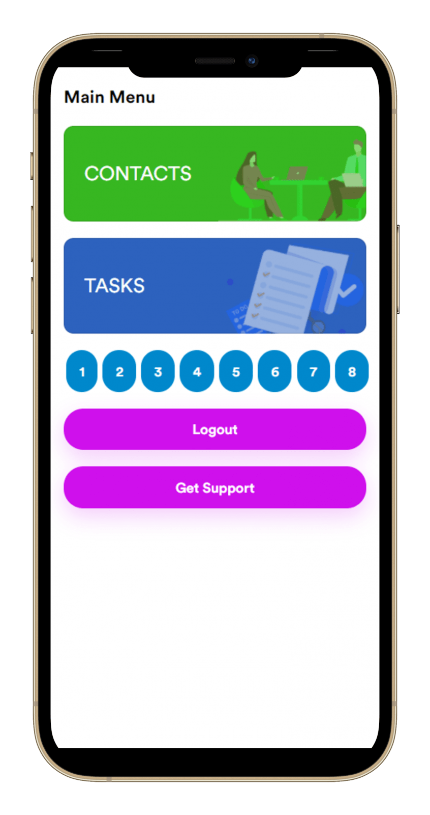 CRMSalesMachine Contacts and Task Screen on Mobile