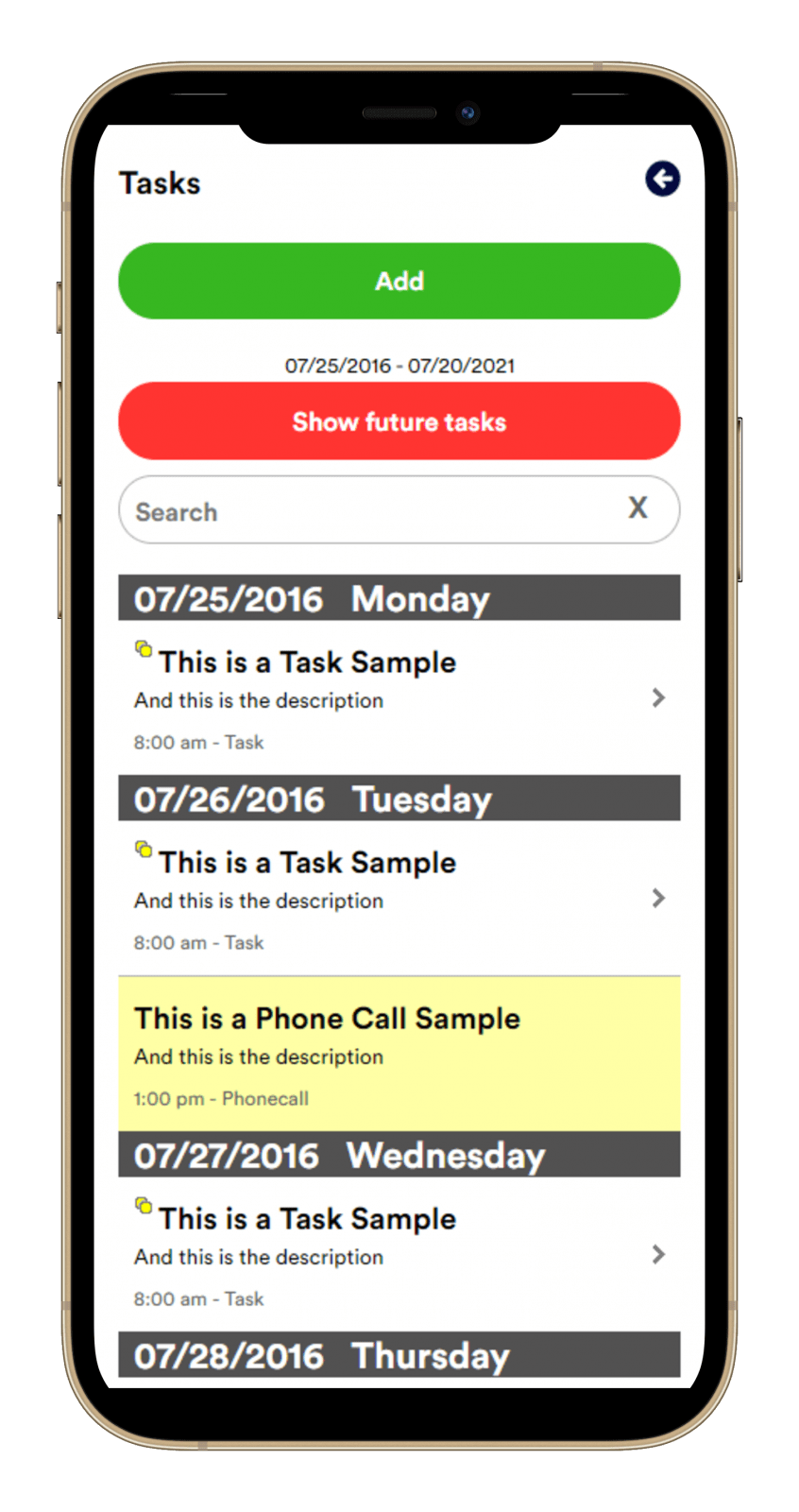 CRMSalesMachine Task Screen on Mobile